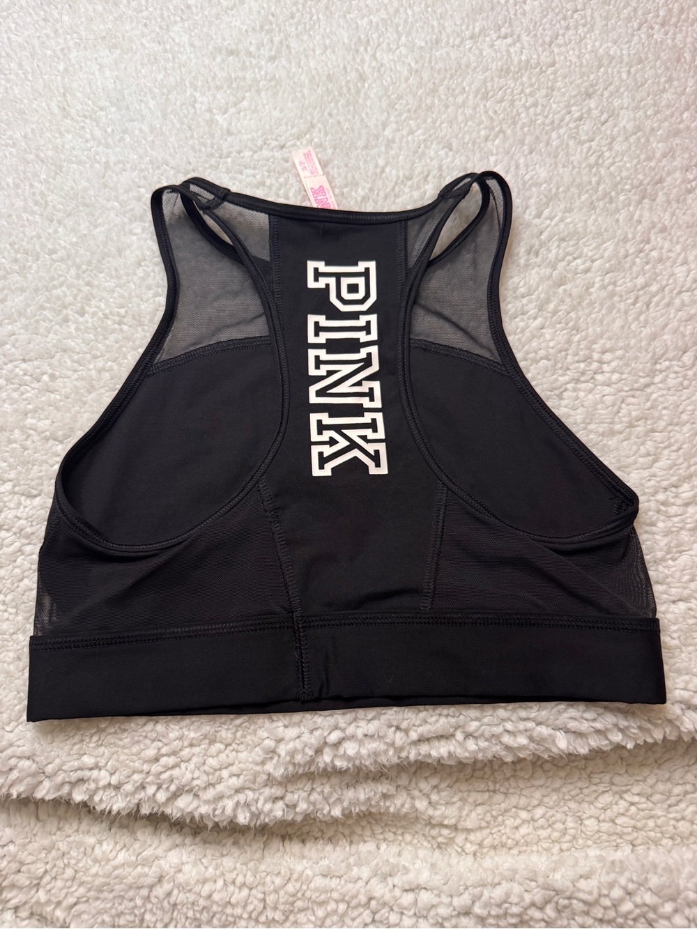 Victoria's Secret PINK Black Racerback Sports Bra with White Logo - Picture 2 of 5